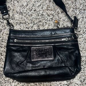 Coach Black Leather Crossbody Bag with Silver Accents